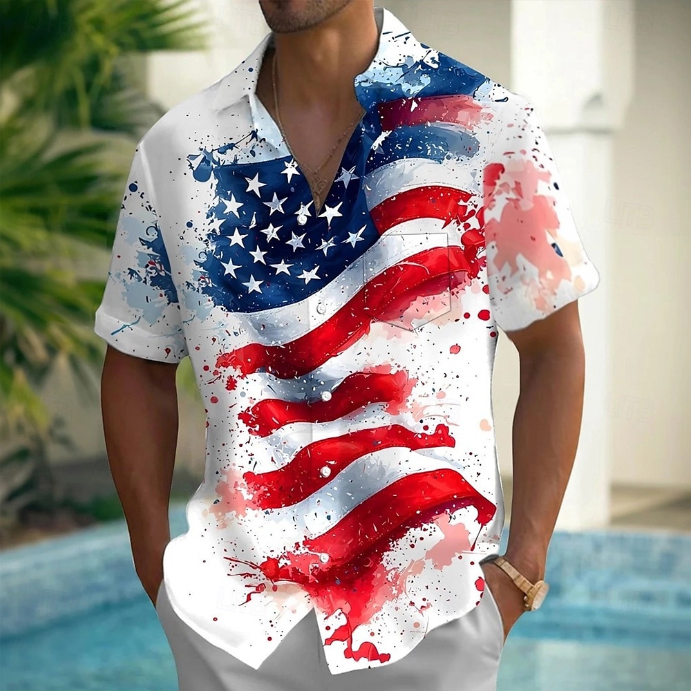 Independence Day Voor heren Amerikaanse Amerikaanse vlag Vaderlandslievend Vierde juli Overhemd Zomer overhemd Overhemd met knopen Korte mouw Mode-casual Feestdagen Zomer Lente Strijkijzer 2025 - $23.99 –P1