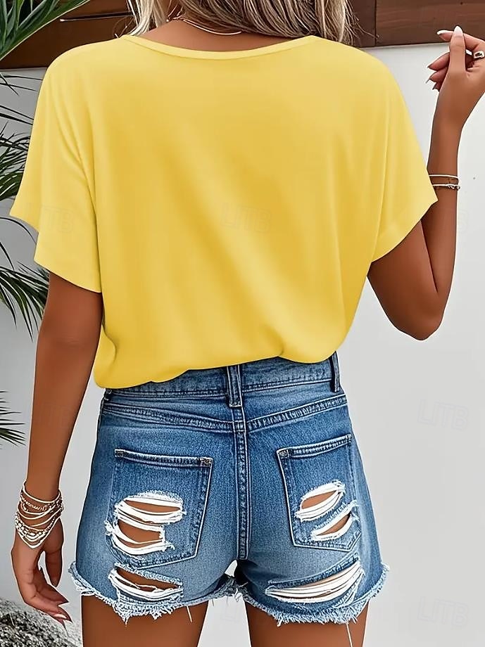 Femmes T-shirt A Ombre Graphique Plantes Mode Hawaïen Occasionnel manche longue Col en V Hauts Réguliers Quotidien Sortir Week-end Imprimé Jaune Rouge Été Printemps de 2025 ? $19.99 –P5