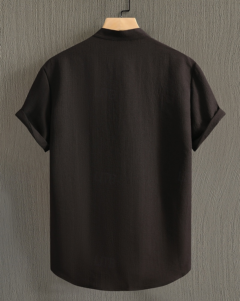 Men's Shirt Summer Shirt Casual Shirt Beach Shirt Button Up Shirt Black Blue Army Green Beige Gray Short Sleeve Plain Band Collar Vacation Hawaiian Clothing Apparel Fashion Casual Comfortable 2026 - $22.99 –P10