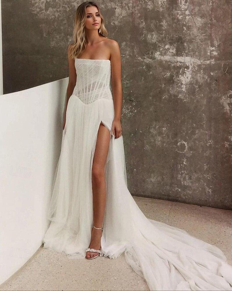 white christmas dresses Beach Wedding Dress Lace Sweetheart See Through Corset – Lisposa main image 0