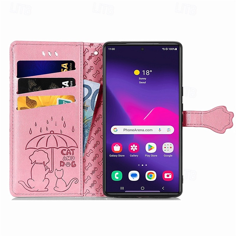 телефон Кейс для Назначение SSamsung Galaxy S24 S23 S22 S21 Ultra Plus S24 ФЭ А55 А35 А25 А15 5Г S25 Ультра Кошелек для карт Откидная крышка с ремешком на запястье Защита от удара Кот С собакой 2025 - $16.99 –P6