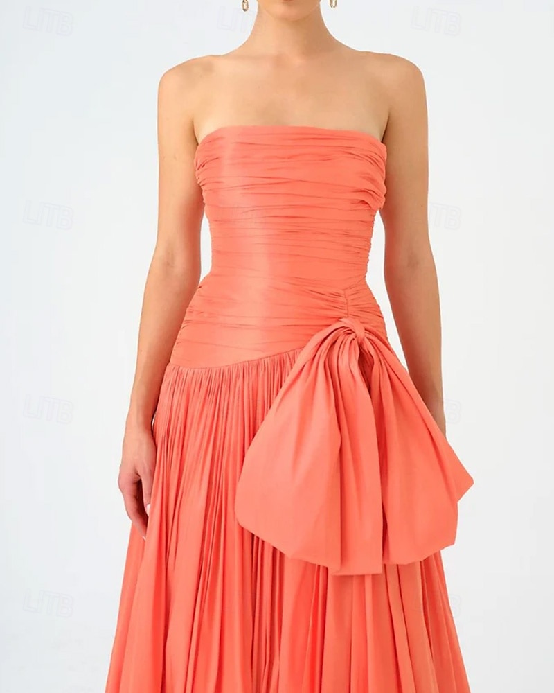 Vestido de Noite A-Line Vestido Elegante Tafetá Casamento Formal Comprimento até o Chão Sem Mangas Sem Alças Chiffon com Laços Detalhes Ruchados de 2025 por $148.99 –P2