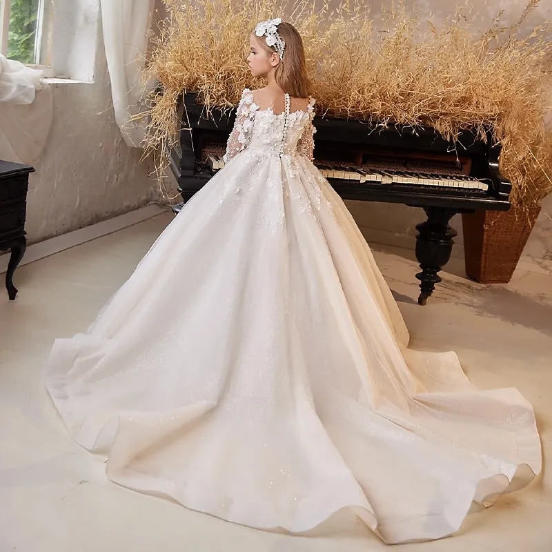 Kulečníkové šaty s vlečkou pro družičku První komunikace Frozen Elsa Dívčí roztomilé šaty na ples s tylovými a řasenými královskými stylovými tutu pro 3-16 let 2025 - $104.99 –P4