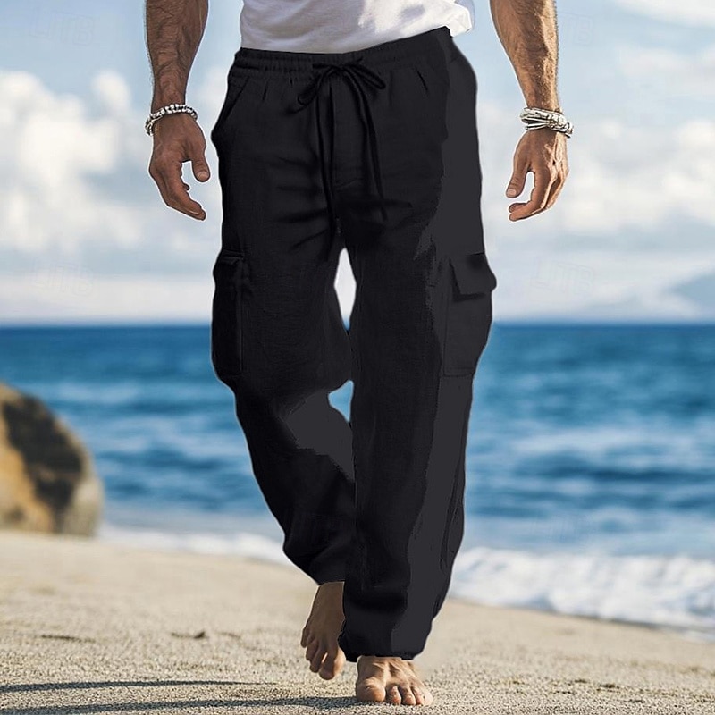 Homens Calças Cargo Calças de linho Calças Calça verão Calças largas Com Cordão Cintura elástica Bolso multi Tecido Conforto Respirável Comprimento total Ao ar livre Feriado Para Noite Férias Moda de 2025 por $25.99 –P9