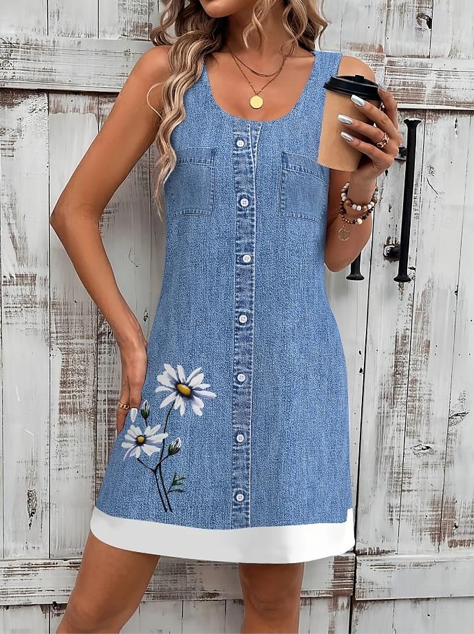 Pentru femei Rochie Mini Rochie de Vară Rochie A line Rochie de vară Vacanță Casual Zilnic Fit regulat Floral Grafic Fără manșon În U Bleumarin Albastru piscină Vară 2025 - $21.99 –P3