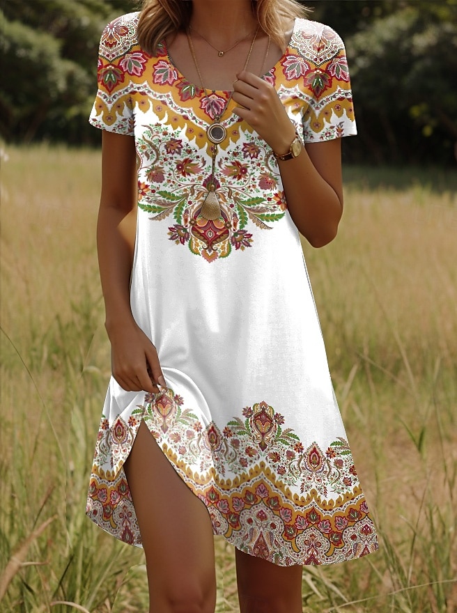 Női Mini ruha Pólóruha Nyári ruha Szabadság Alkalmi Boho Alkalmi Normál Grafika Paisley Rövid ujjú V-alakú Sárga Rubin Medence Bíbor Nyár 2025 - $23.99 –P6