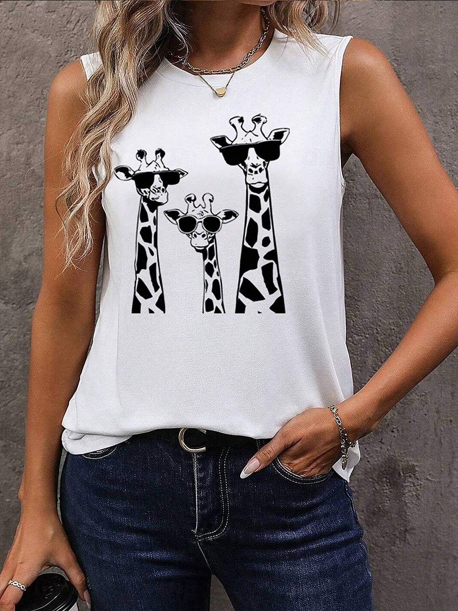 Femmes Débardeur caraco Imprimé Graphique Animal Lettre ancien Occasionnel Sans manches Col ras du cou Hauts Réguliers Quotidien Noir Blanche Beige Été Printemps de 2026 ? $19.99 –P5