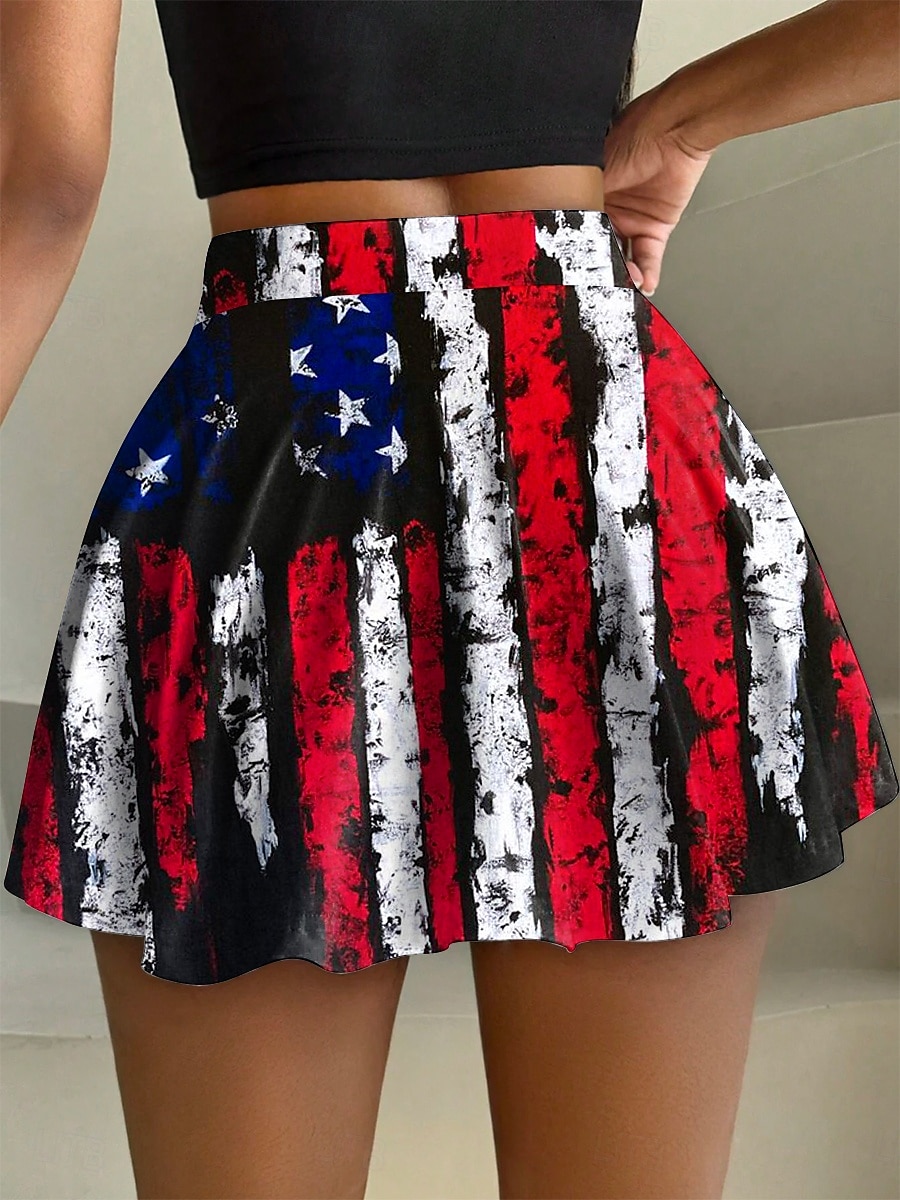 Kvinners patriotiske skjørt mote uformell mini høy midje skjørt grafikk stretchy daglig svart rød blå sommer polyester 2025 - $19.99 –P2