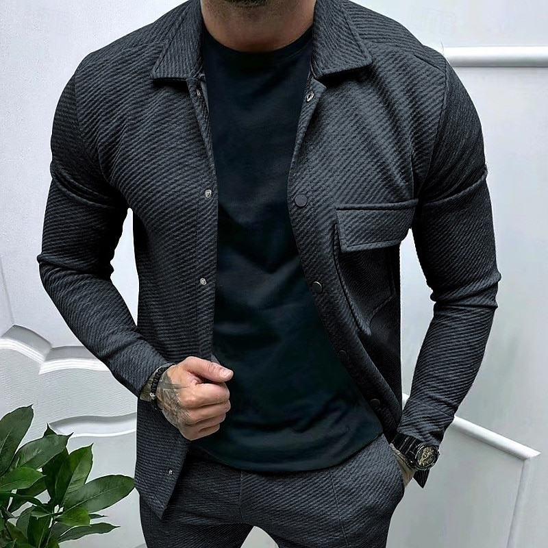 Herren Hemdjacke übergangsjacke Täglich Leicht Jacquard Sommer Frühling Einfach Klassisch Revers Schwarz Weiß Khaki Hellgrau Dunkelgray Jacken 2025 - $24.99 –P14