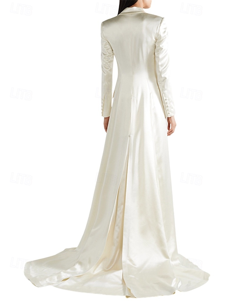 Blazer Kleid A-Linie Brautmutterkleid Smokingkleid Elegant Einfach Luxuriös V-Ausschnitt Mit Revers Bodenlang Satin Langarm mit Falten 2025 - $159.99 –P2