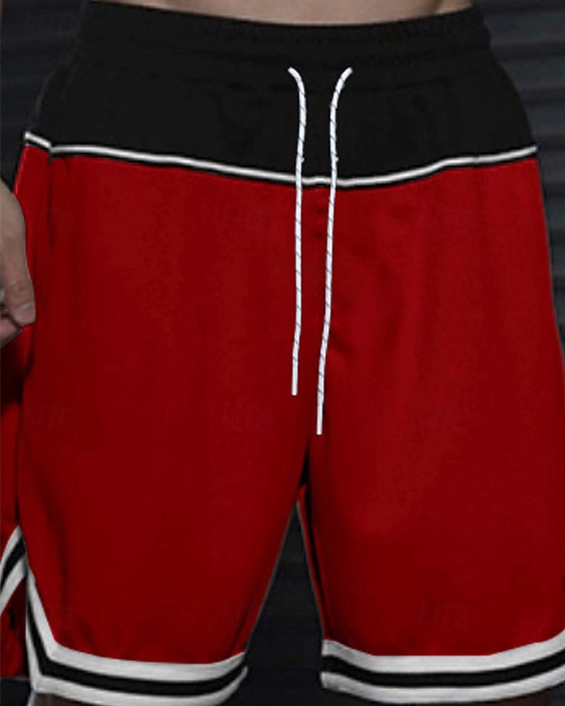 Homens calções atléticos Calção Shorts de basquete Bolsos Com Cordão Cintura elástica Riscas Conforto Respirável Curto Ao ar livre Esportes Clássico Casual Preto Vermelho de 2025 por $15.49 –P13