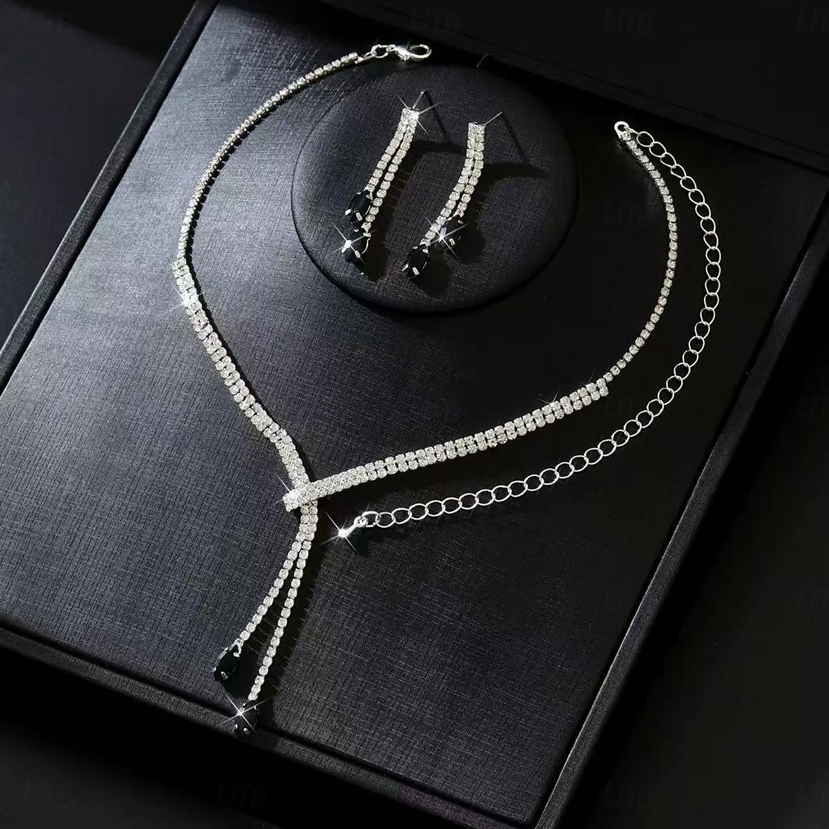 seturi de bijuterii de mireasă 1 set cercei cu strasuri din zirconiu colier set de bijuterii elegante și dulci pentru femei pentru nuntă petrecere ocazie specială 2026 - $16.49 –P5