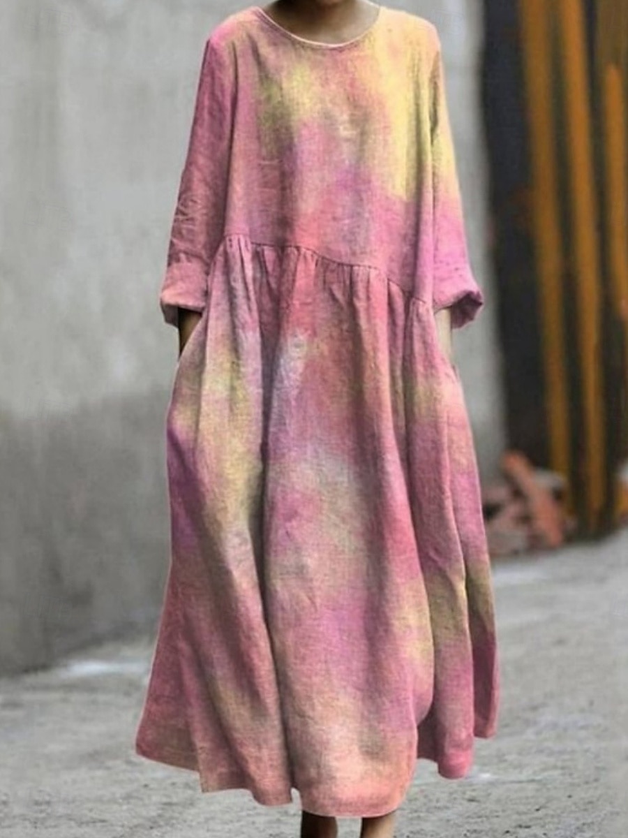 Damskie Sukienka maxi Letnie sukienki Codzienny Codzienny Regularny Kwiaty Graficzny Geometryczny Długi rękaw Półgolf Rumiany róż Ciemnoróżowy Niebieski Zielony Lato 2025 - $36.99 –P2