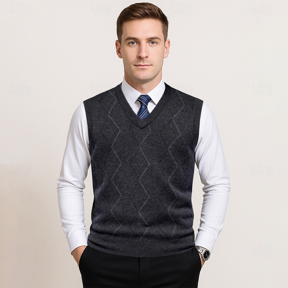Herren Pullunder Stricken Jacquard Geometrisches Muster V Ausschnitt Täglich Westen Urlaub Heim Bekleidung Ärmellos Sommer Frühling Schwarz Khaki S M L 2025 - $57.99 –P13