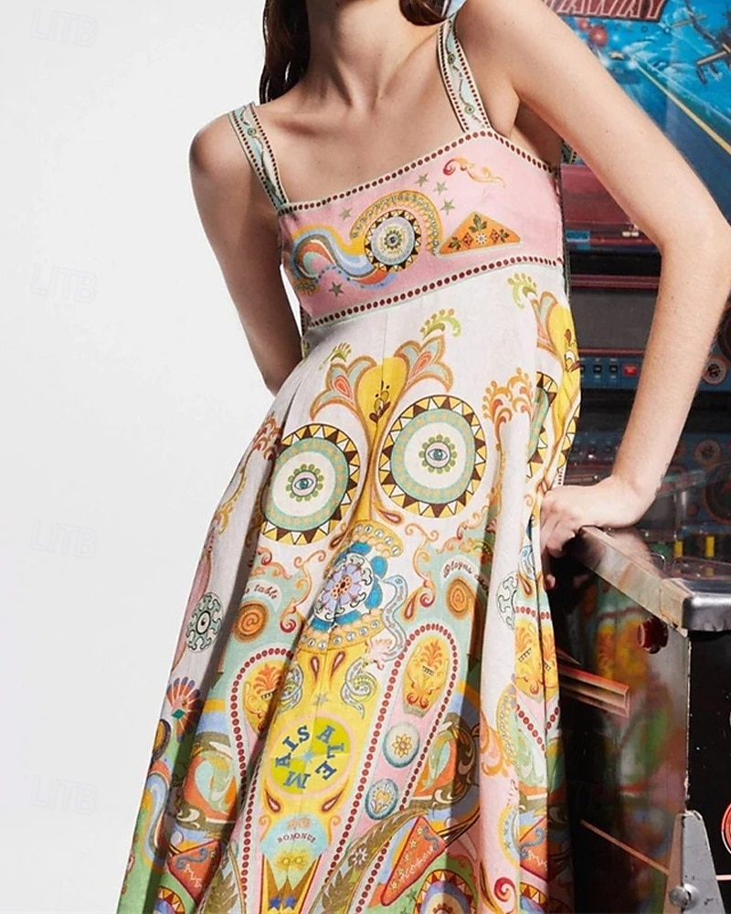Damen Langes Kleid Maxikleid Baumwoll-Leinen-Kleider Freizeitkleid Mode Outdoor Party Ferien Normale Passform Ethnisch Kurzarm Träger Gelb Sommer 2025 - $38.99 –P2