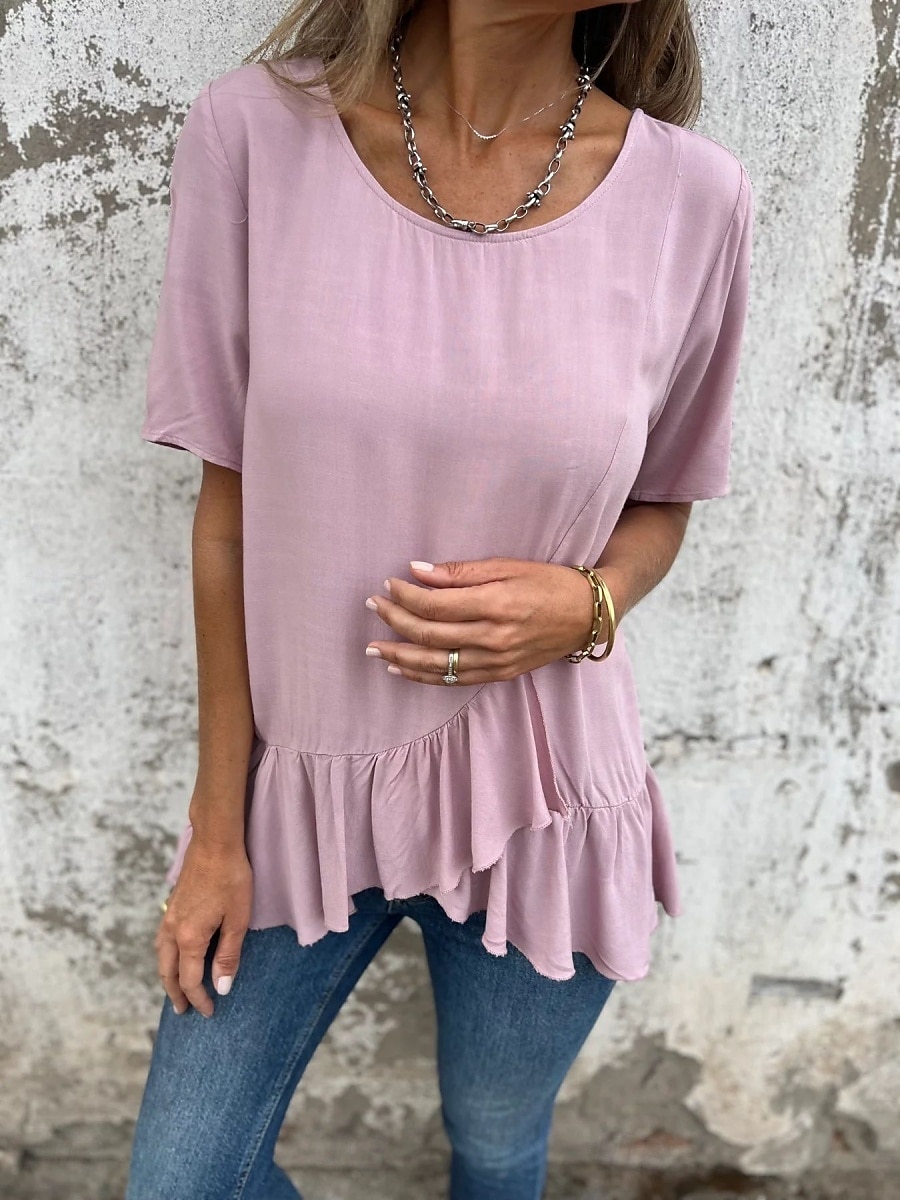 Pentru femei Tricou Grafic Modă Modern Casual Manșon scurt Stil Nautic Topuri obișnuite Zilnic Sfârșit de săptămână Bufantă Asimetric Negru Alb Roz Îmbujorat Albastru piscină Vară 2025 - $18.99 –P21