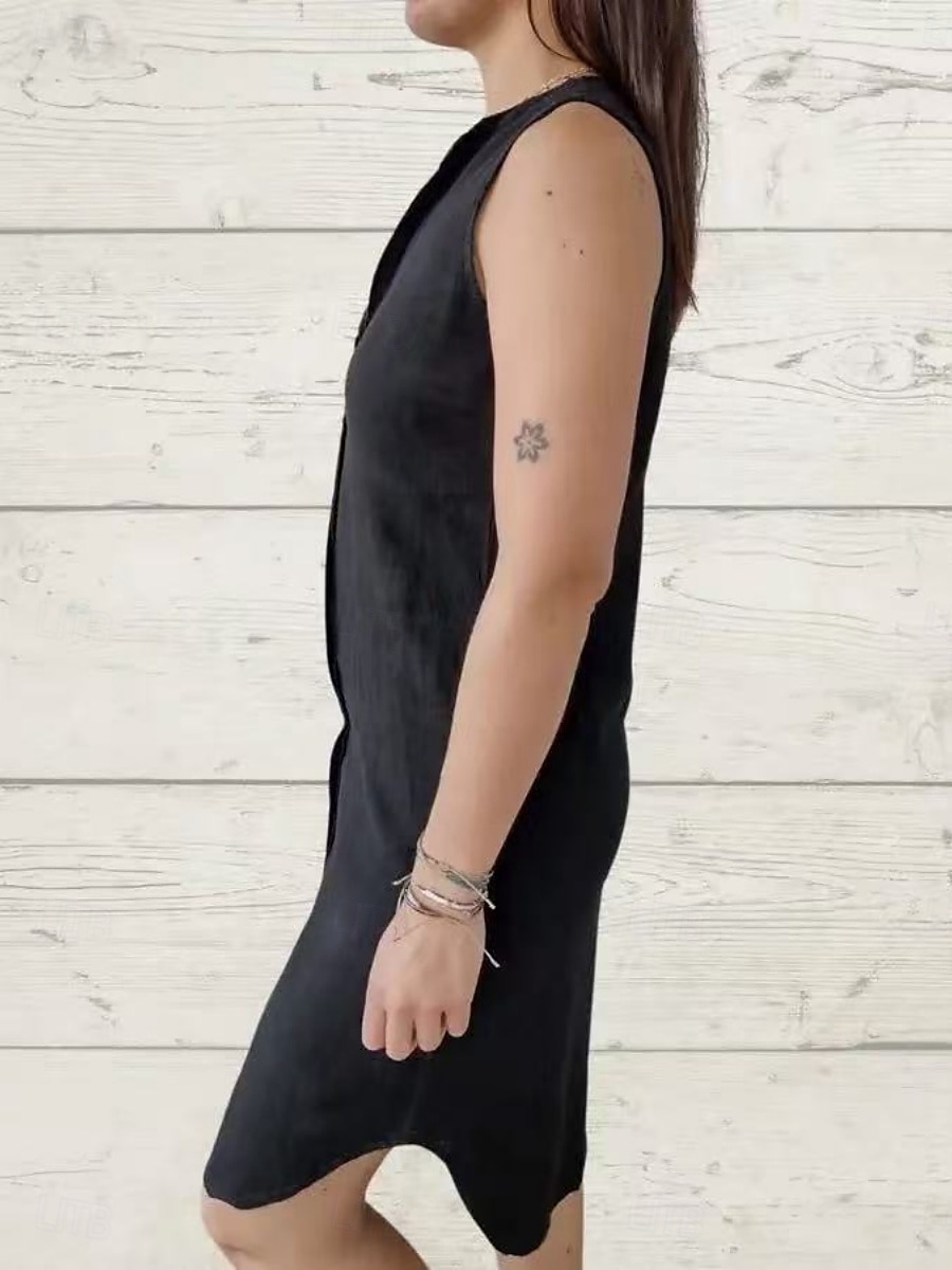 Femmes Mini Robe Robes en polycoton et lin texturé Robe Décontractée Robe d'été Classique Moderne Quotidien Week-end Coupe régulière Uni Sans manches Col en V Noir Rose Claire Vert Été de 2025 ? $26.99 –P2