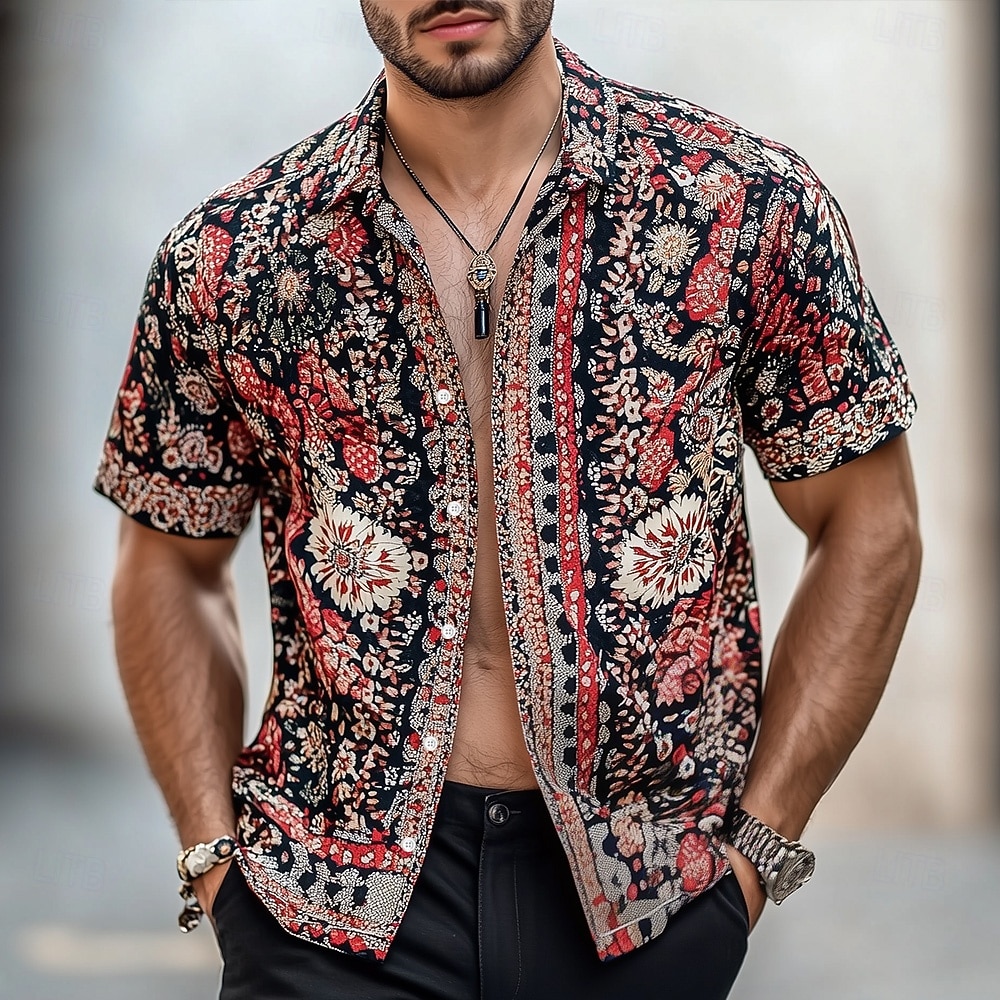 Homens Estampa floral Índio Boho Camisa Social Camisa havaiana camisa de botão Manga Curta Havaiana Férias Feriado Roupa de Praia Verão Primavera Aberto para a Lateral Impressão 3D camisas de de 2026 por $25.99 –P1