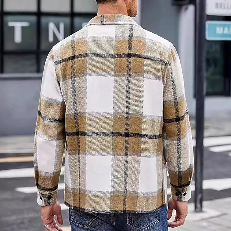 Herr Skjorta jacka Vinterjacka Shacket Pläd / Rutig Semester Dagliga kläder Svart Rubinrött Grön Kaki Långärmad Kavajslag Vinter Höst Kläder Ficka 2025 - $22.99 –P4