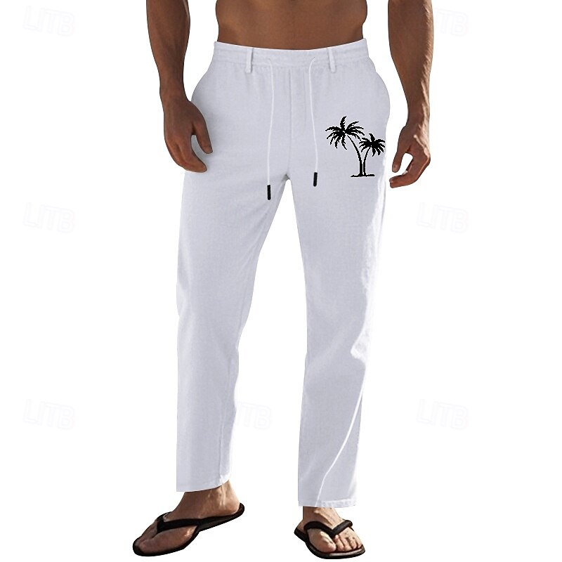 Férfi Vászon nadrág Nadrág Nyári nadrág Strand nadrág Zseb Zsinór Rugalmas derék Kókuszfa Mokaszinok Légáteresztő Vakáció Napi Szabadság Hawaii Boho Fekete Fehér 2025 - $25.99 –P5