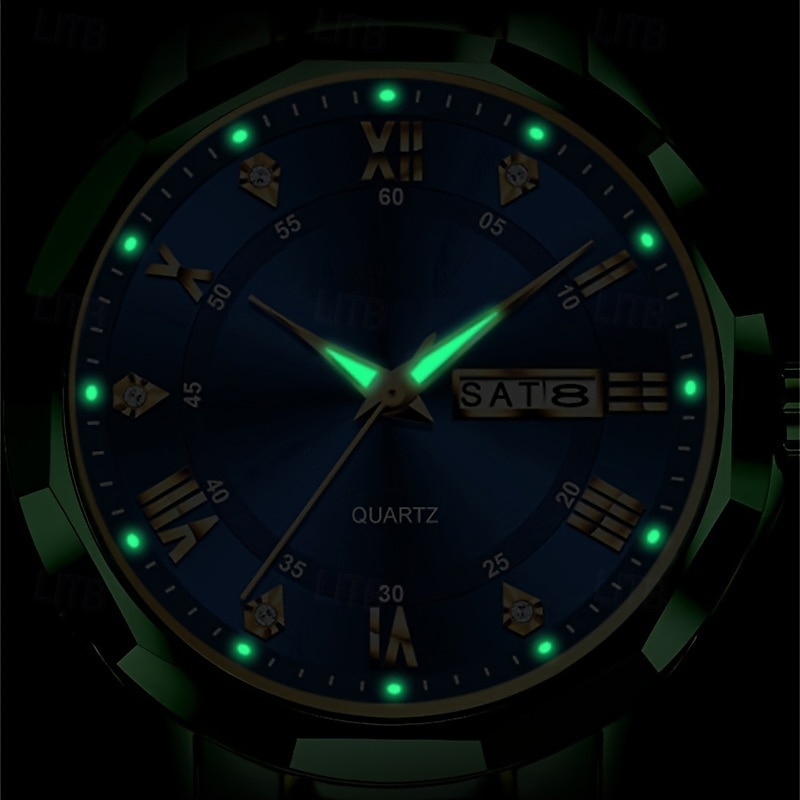 Dois mostradores romanos redondos com diamantes aquáticos, mostrador luminoso, relógio de casal ipx7 à prova d'água, relógio de quartzo com calendário e data, pulseira de aço inoxidável elegante, de 2025 por $29.99 –P4