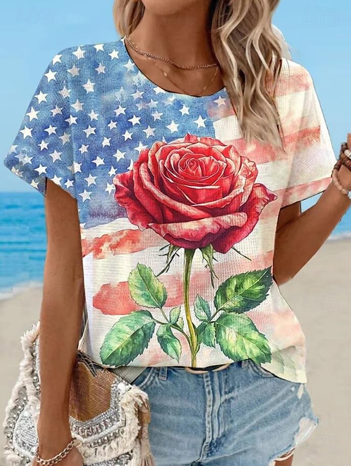 Ženské vlastenecké tričko s grafikou vintage styl klasické krátké rukávy crew neck kulatý výstřih běžné topy každodenní víkendový potisk bílé červené jemně modré světle modré 2025 - $19.99 –P2