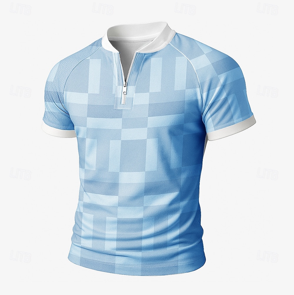 Men's Color Block Zip Polo Short Sleeve Stand Collar Business Modern Leisure Business Athleisure Casual Daily Zipper 3D Print Summer Robin's Egg Blue Grey Orange 2025 - $20.99 –P4