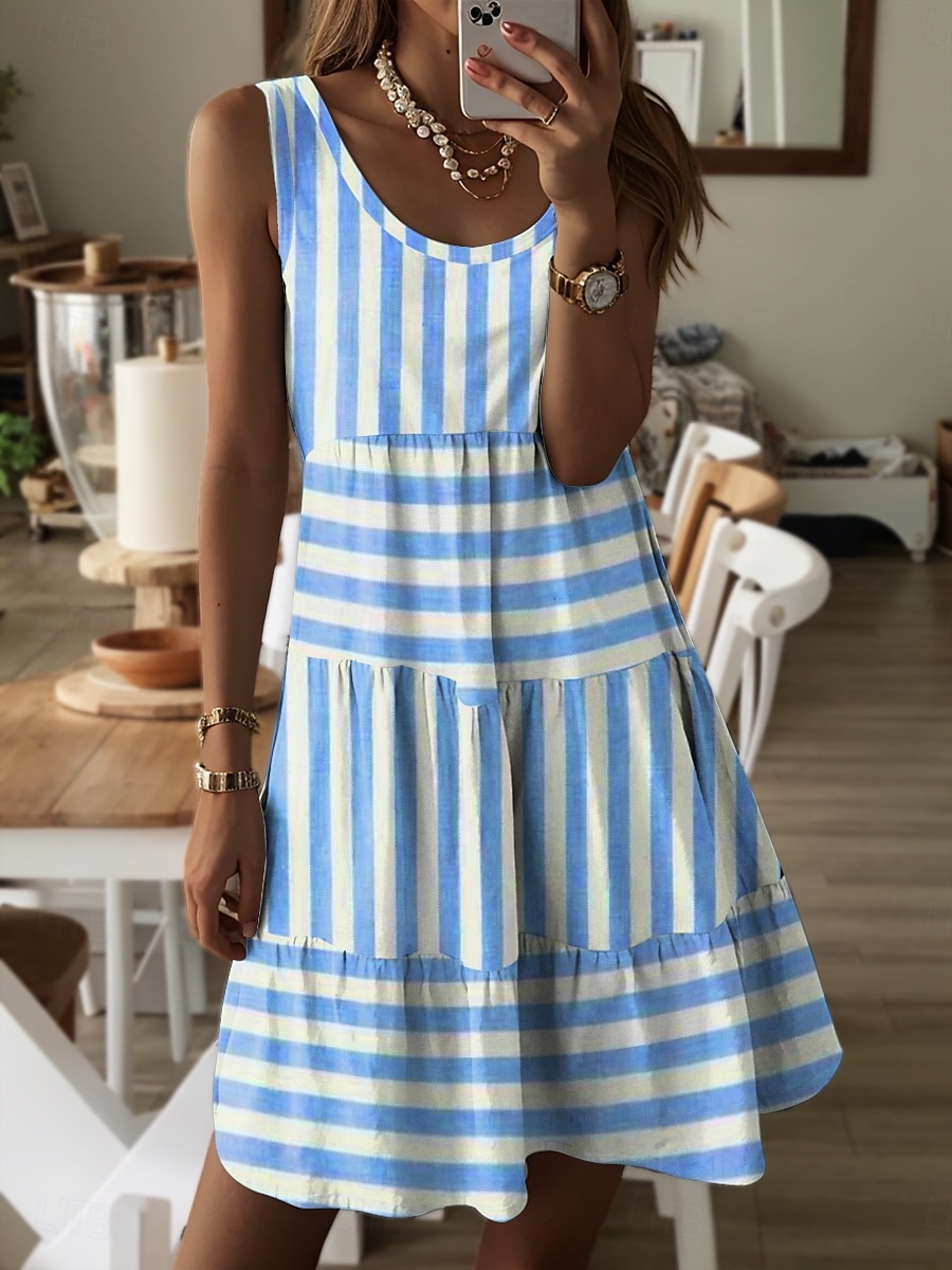 Women's Mini Dress A Line Dress Summer Dress Vacation Casual Daily Regular Fit Geometric Sleeveless Crew Neck Pink Blue Green Summer 2025 - $28.99 –P1