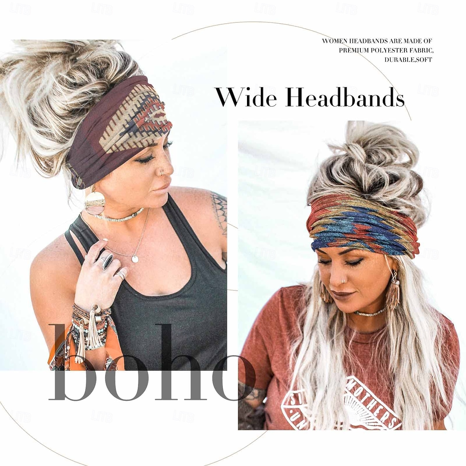 Boho Headbands Women Wide Head Bands Turban Elastic Nonslip Hairbands Workout Yoga Hair Scarfs Running Sweatband African Bohemian Head Wraps Fashion Hair Accessories for Women (D-Bohemian) 2026 - $5.49 –P2