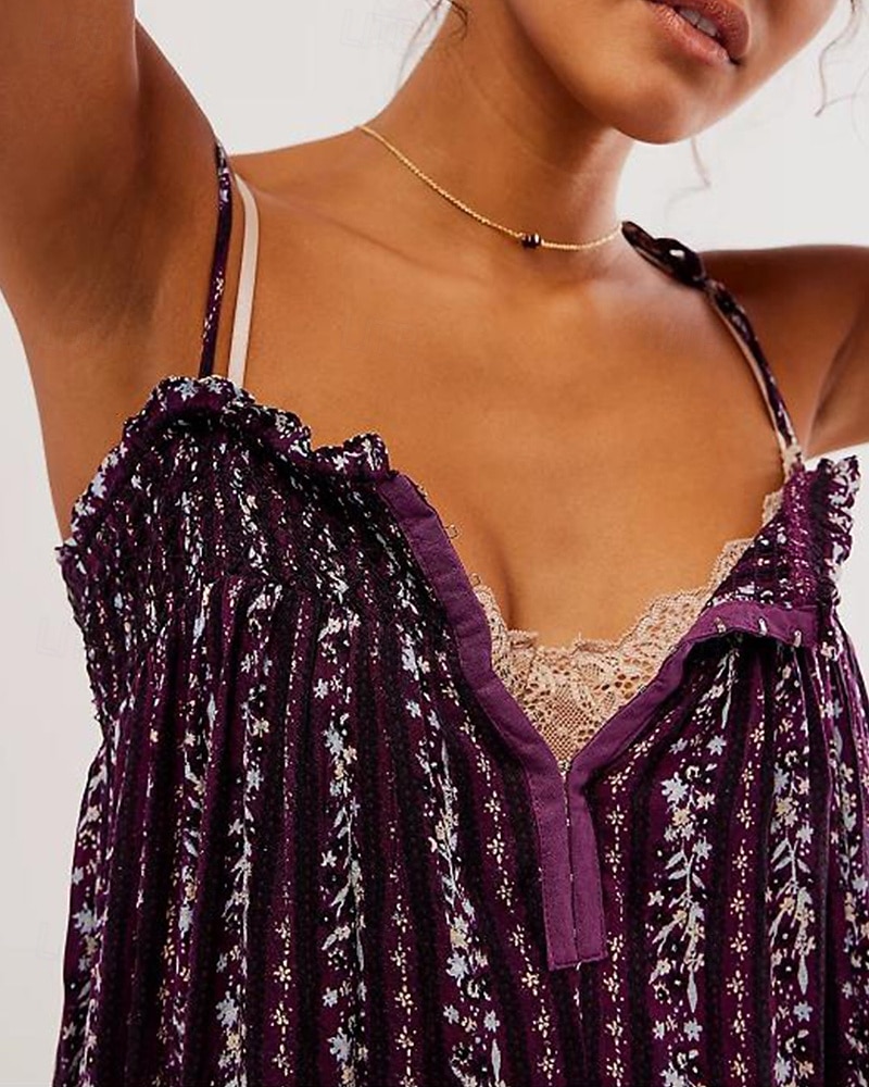 Damen Normal Overall Streetwear Blumen Ärmellos U-Ausschnitt Druck Täglich Wochenende Normale Passform Schwarz Weiß Purpur Sommer 2026 - $31.99 –P9