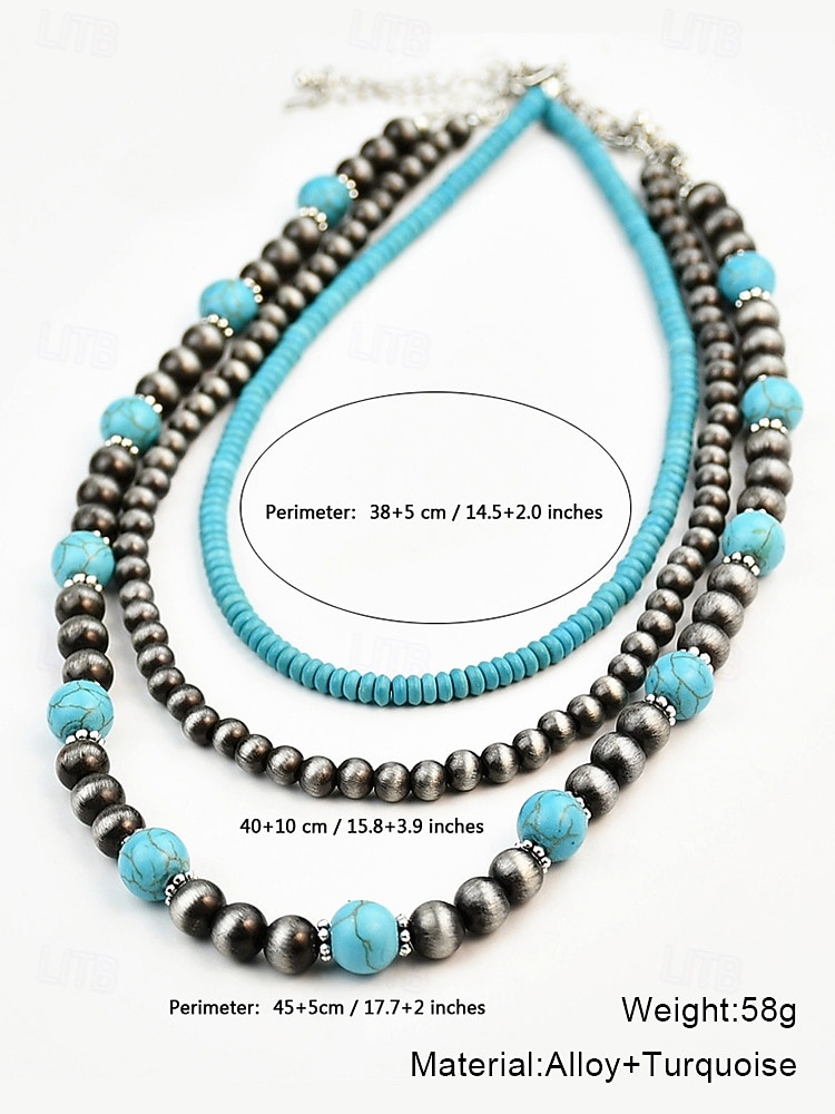 Women's Turquoise Beaded Layered Necklace – Southwestern Boho Style Jewelry for Casual Outfits, Beach Parties and Summer Festivals 2025 - $14.99 –P8