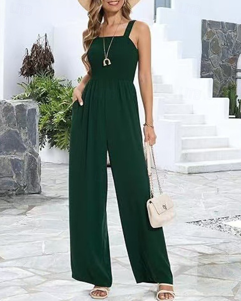 Women's Normal Jumpsuit Streetwear Solid Color Sleeveless U Neck Pocket Street Daily Regular Fit Black Wine Navy Blue Summer 2026 - $31.99 –P1