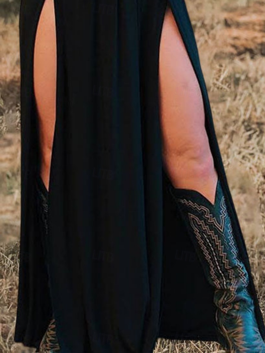 Damen Maxikleid A Linie Kleid Lässig Outdoor Ausgehen Normale Passform Einfarbig Langarm V Ausschnitt Schwarz Sommer 2025 - $24.99 –P3