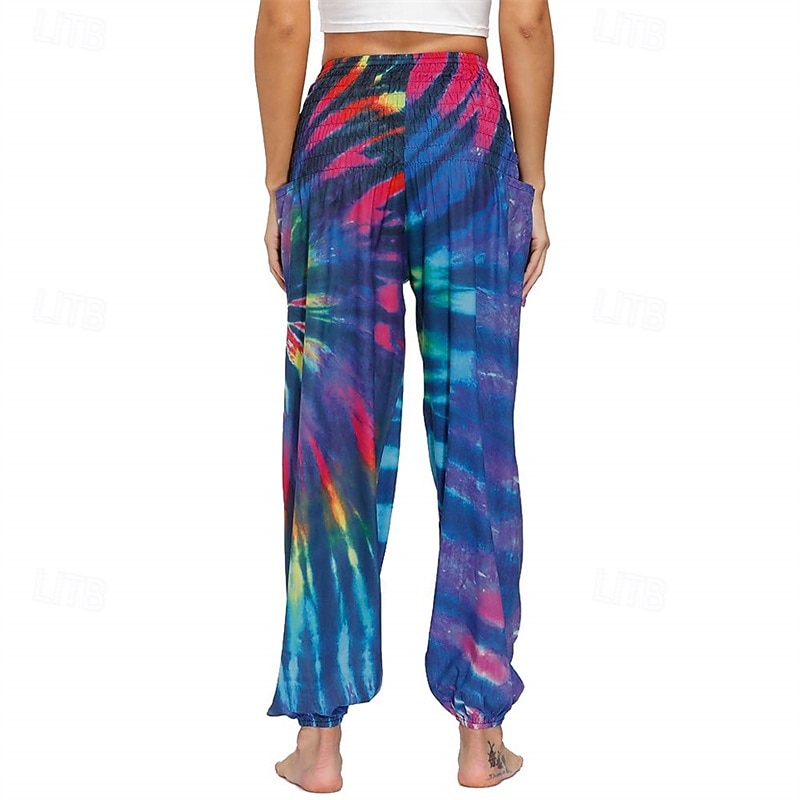 Retro Vintage Boho 1970s Harem pants Yoga Pants Hippie Tie Dye Smocked Waist Rainbow Fancy Dress Women's Halloween Carnival Pride Parade Pride Month Festival Adults' Pants 2026 - $27.99 –P18