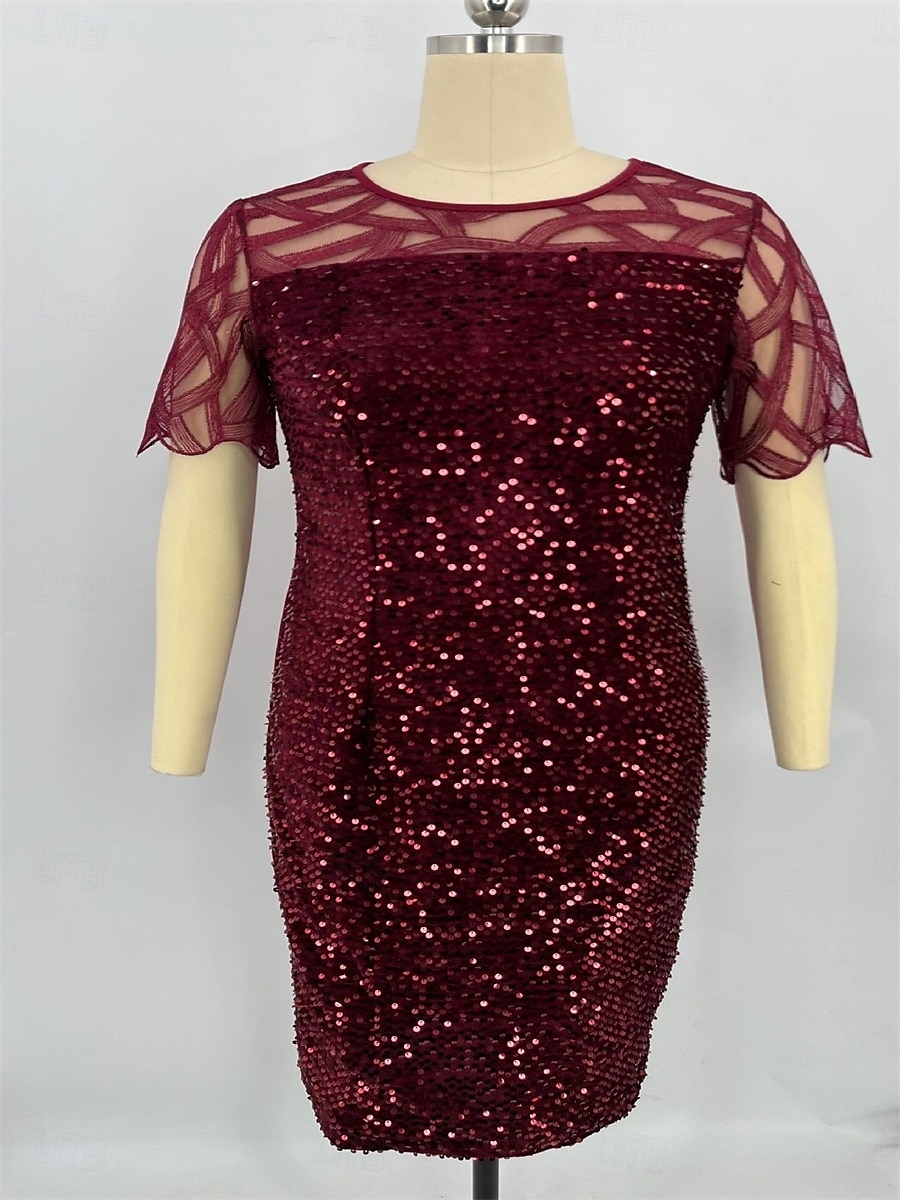 Kleid Brautmutter Kleid Elegant Rundhalsausschnitt Tee Länge Spitze Kurzarm mit Pailletten 2025 - $40.99 –P2