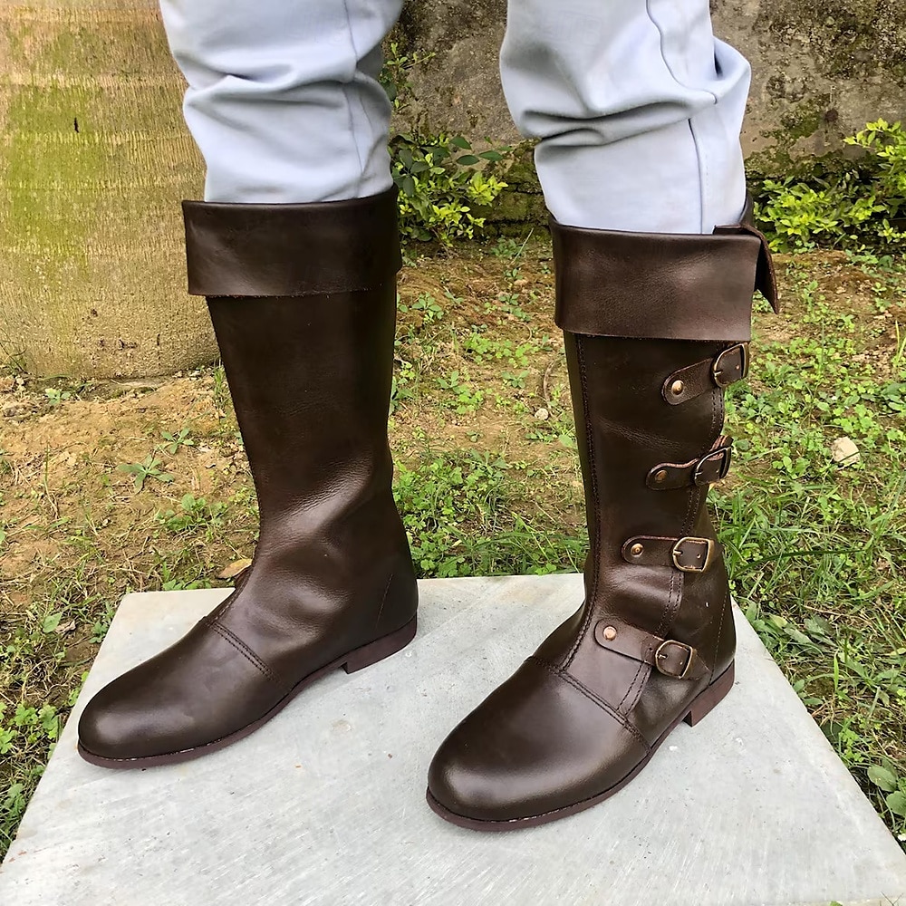 Medieval Renaissance Shoes Knee High Boots Flat Jazz Boots Pirate Viking Crusader Men's Celtic Pirate Halloween Masquerade Performance Party & Evening LARP Adults' Shoes 2025 - $58.99 –P4