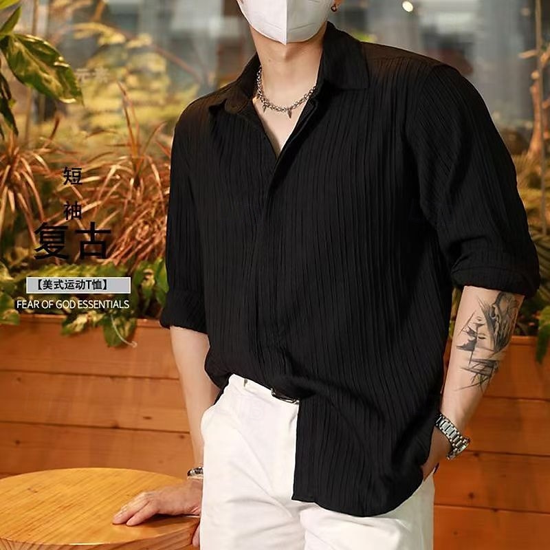 Herren Hemd Sommerhemd Freizeithemd Strandhemd Knopfhemd Schwarz Weiß Aprikose Langarm Einfach Revers Urlaub Hawaiianisch Jacquard Bekleidung Polyester Mode Lässig Bequem 2025 - $24.99 –P8