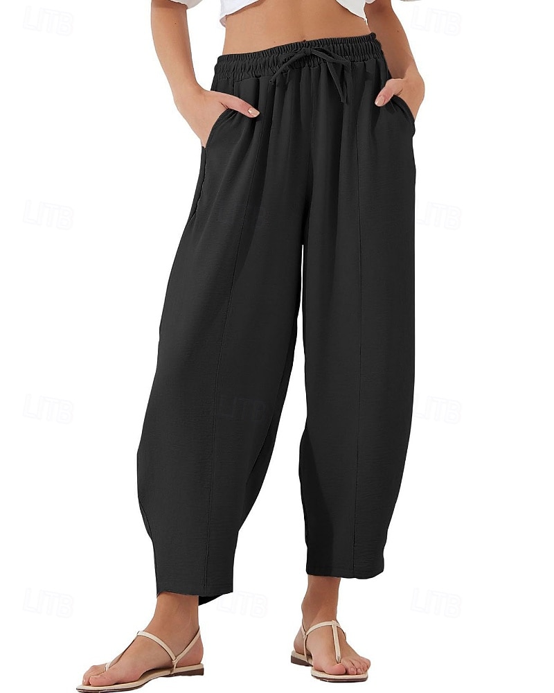 Жен. Брюки Мода Уличный стиль Полная длина Средняя талия Полотняное плетение Карман Эластичный шнурок На открытом воздухе Удобный на открытом воздухе Отпуск 2026 - $22.99 –P8