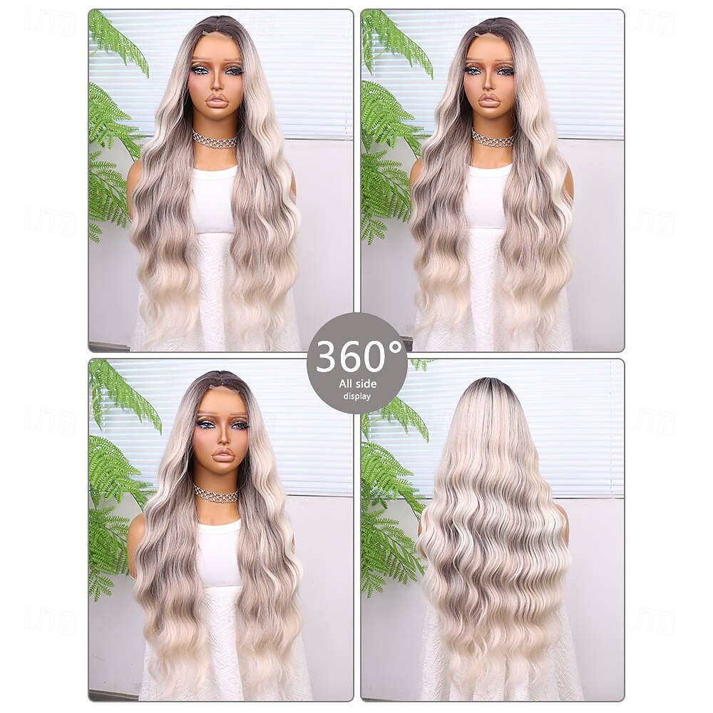 Synthetic Lace Wig Curly Style 28 inch Gray Middle Part U Part Wig Women's Wig Silver grey 2025 - $40.99 –P5