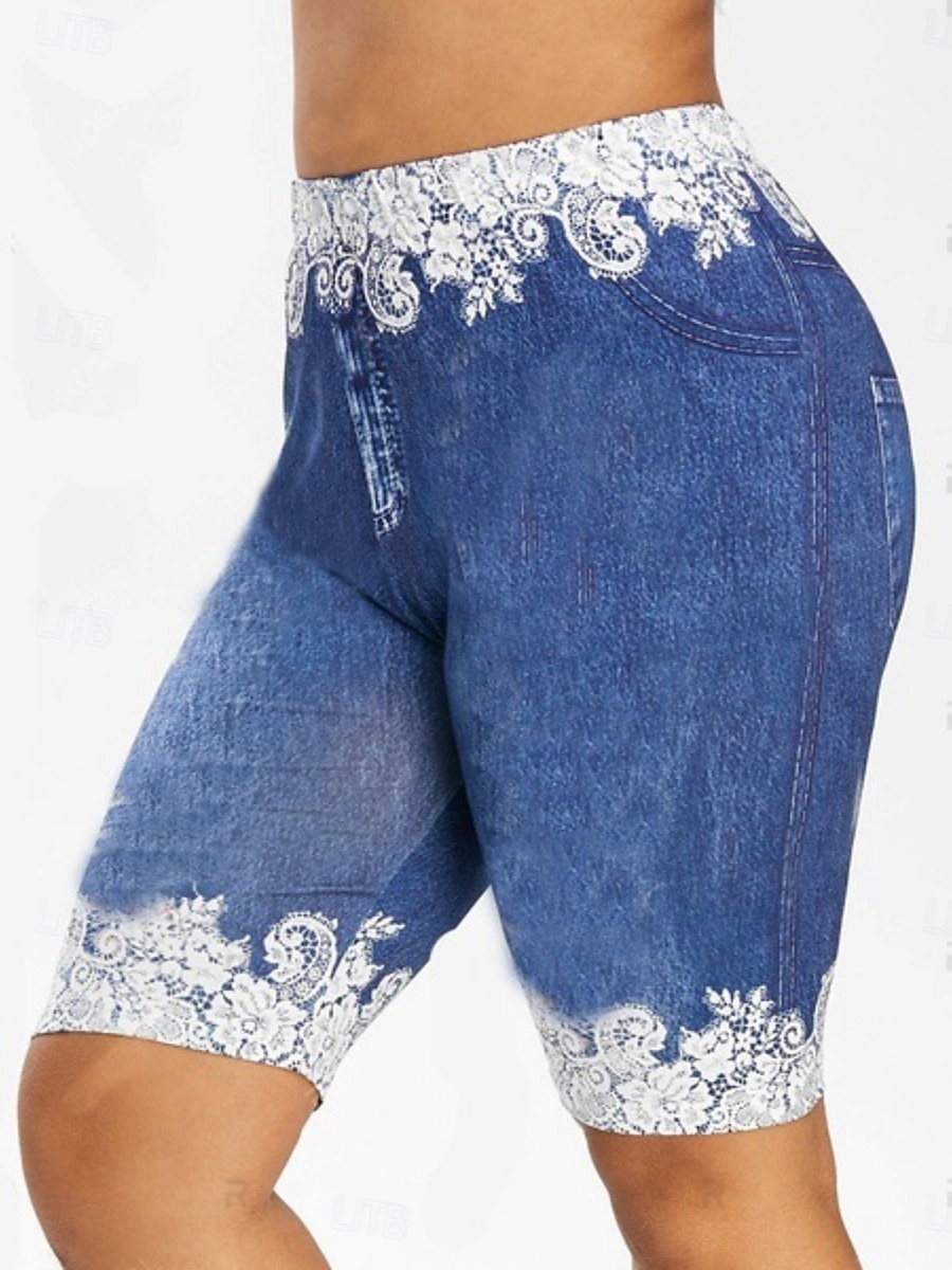 Dames Leggings Shorts 3D Print Chino Vakantie Vintage Mode Knie-lengte Hoge Taille Bloem Print Comfortabel Zacht Comfortable Rekbaar Buiten Straat Zwart Rood Marine Blauw Paars Zomer Slim Fit 2025 - $13.99 –P1