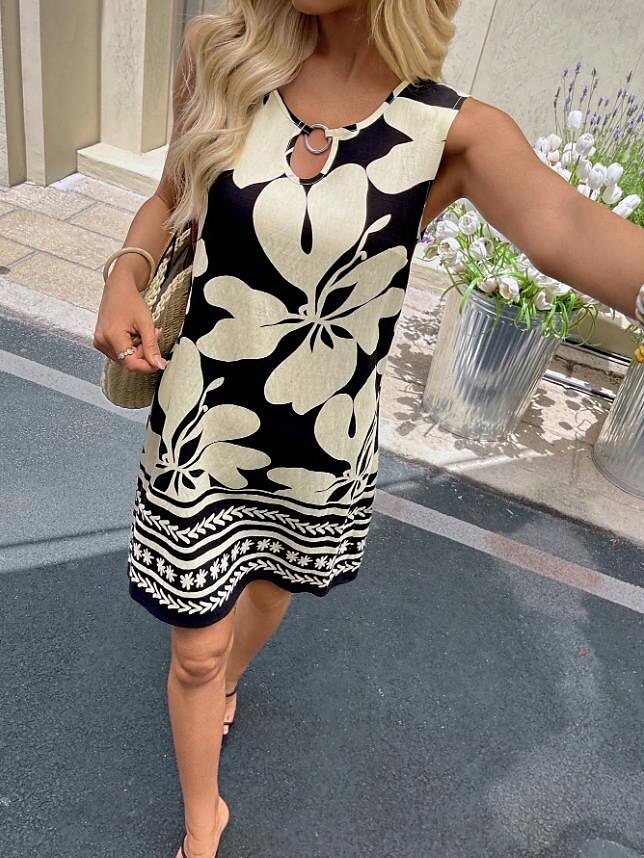 Femmes Mini Robe Robe d'Été Vacances Boho Sortir Plage Coupe Standard Fleuri Graphique Paisley Sans manches Col Rond Noir Vert Été Printemps de 2025 ? $21.99 –P8