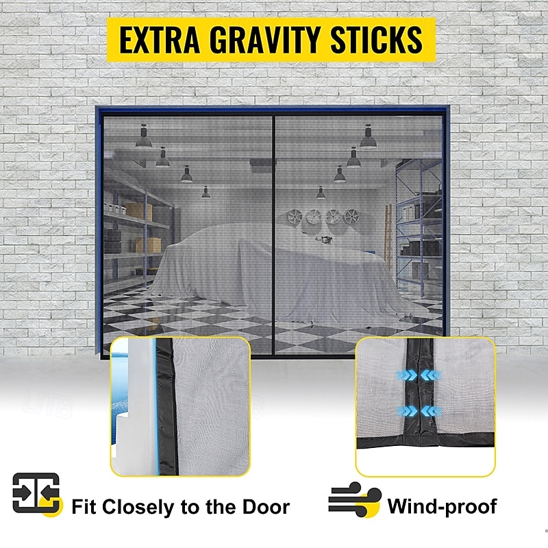 2026年 ガレージドアスクリーン 488 x 213 cm / 16 x 7フィート 2台用 頑丈なグラスファイバーメッシュで素早い出入りが可能 セルフシールマグネット式 引き込み式  コレクション – $71.99 –P8