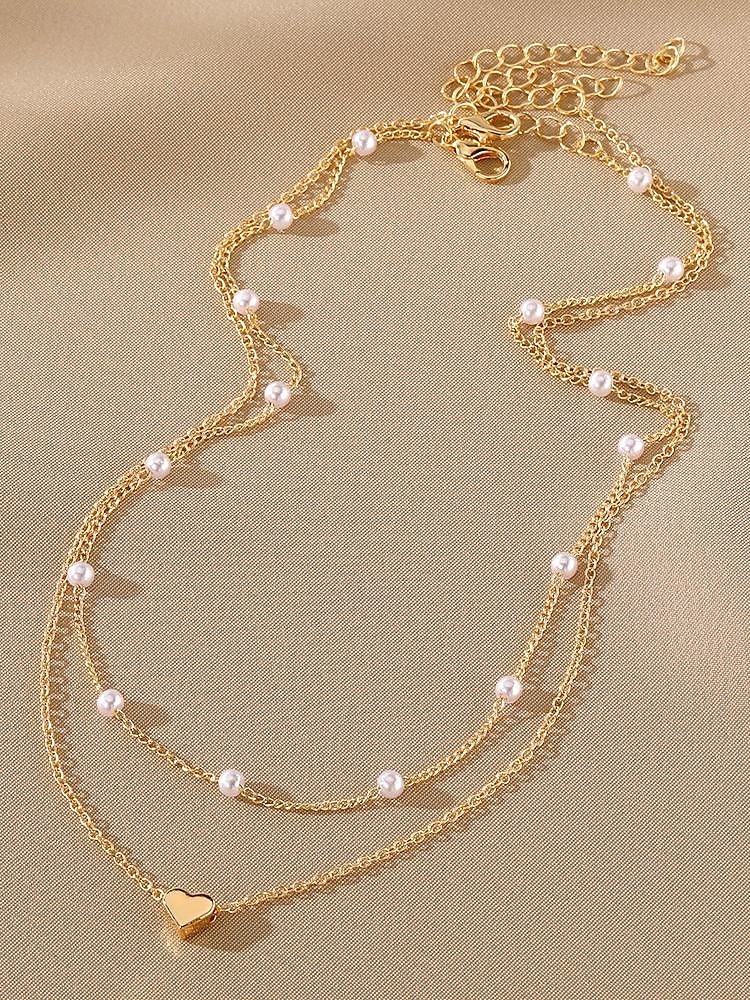 Ensemble collier et bracelet pendentif cœur en or pour femme – chaîne délicate à plusieurs niveaux avec perles, bijoux romantiques élégants pour cadeaux, mariages et usage quotidien de 2025 ? $9.99 –P4