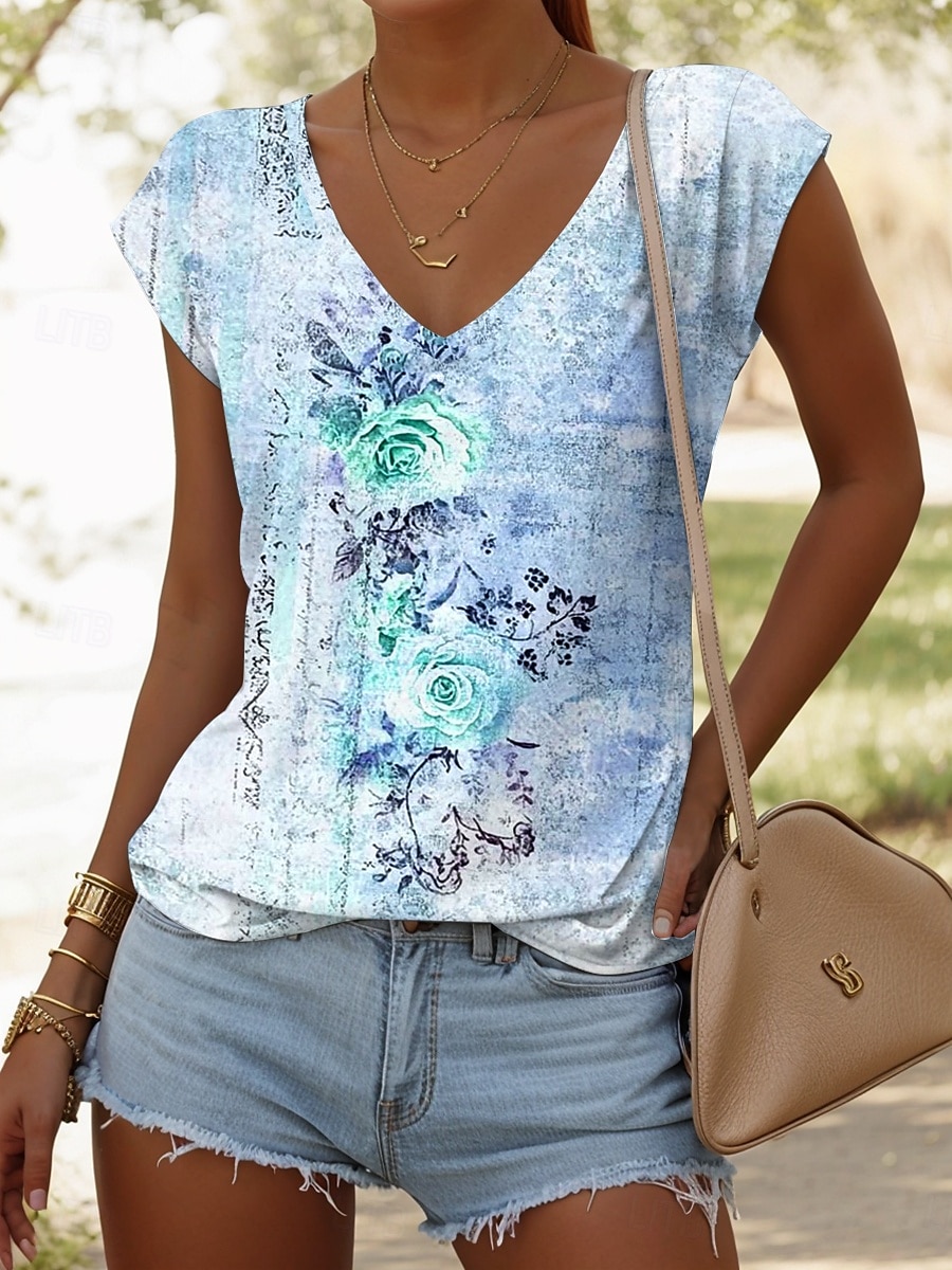 Dames Hemdje Tanktop Bloemig Grafisch Vintage Casual Mouwloos V-hals Normale tops Dagelijks Afdrukken Blozend Roze Rood blauw Paars Groen Zomer Lente 2025 - $17.99 –P5
