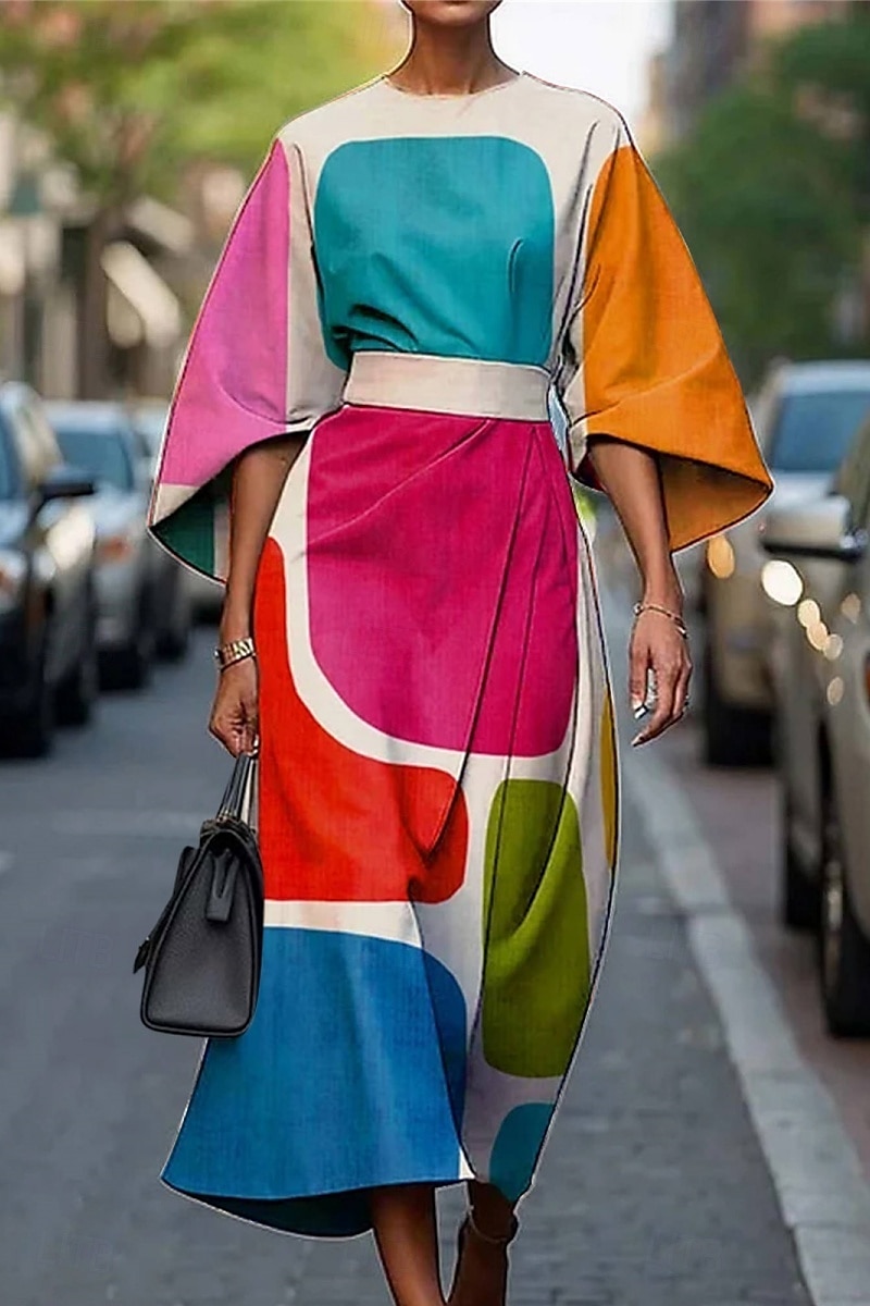 Femmes Robe Longue Maxi Robe Robe Décontractée Robe d'été Mode Moderne Quotidien Date Week-end Coupe régulière Géométrique Manche 3/4 Col ras du cou Rose Claire Bleu Violet Fuchsia Été de 2025 ? $27.99 –P2