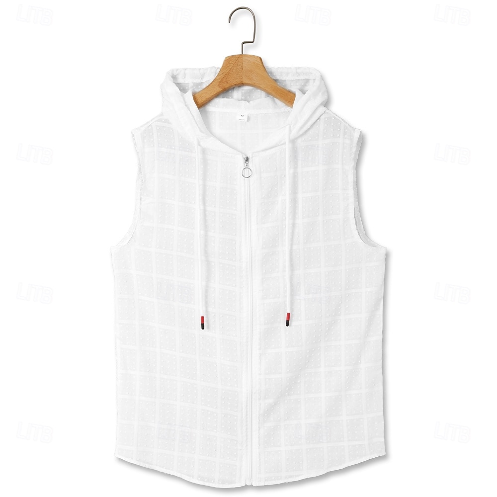 Herr Linne Zip Up hoodies Ärmlös hoodie Ärmlös Huva Vår & sommar Blommig Rutnät / Pläd Mode Ledigt Andningsfunktion Snörning Semester Ledigt Dagligen Svart Vit Rubinrött Topp t-shirt för män 2025 - $17.99 –P9
