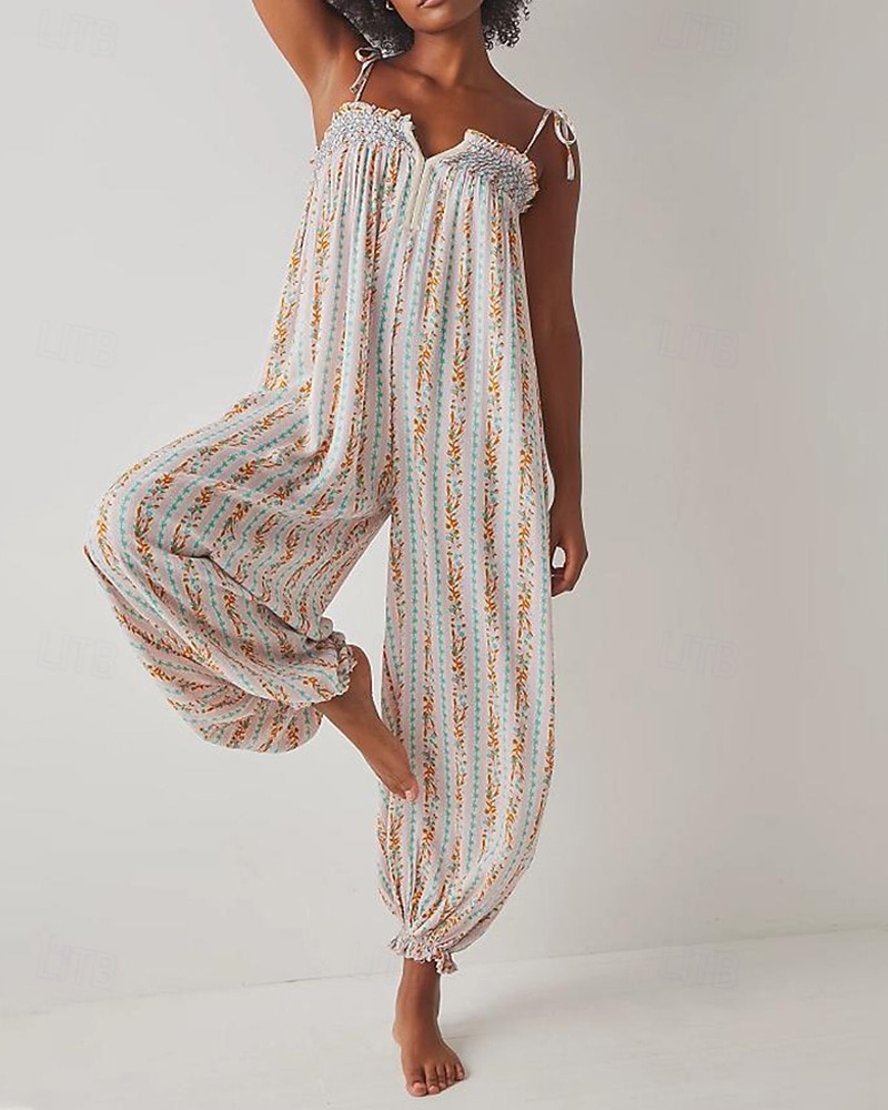 Damen Normal Overall Streetwear Blumen Ärmellos U-Ausschnitt Druck Täglich Wochenende Normale Passform Schwarz Weiß Purpur Sommer 2026 - $31.99 –P17