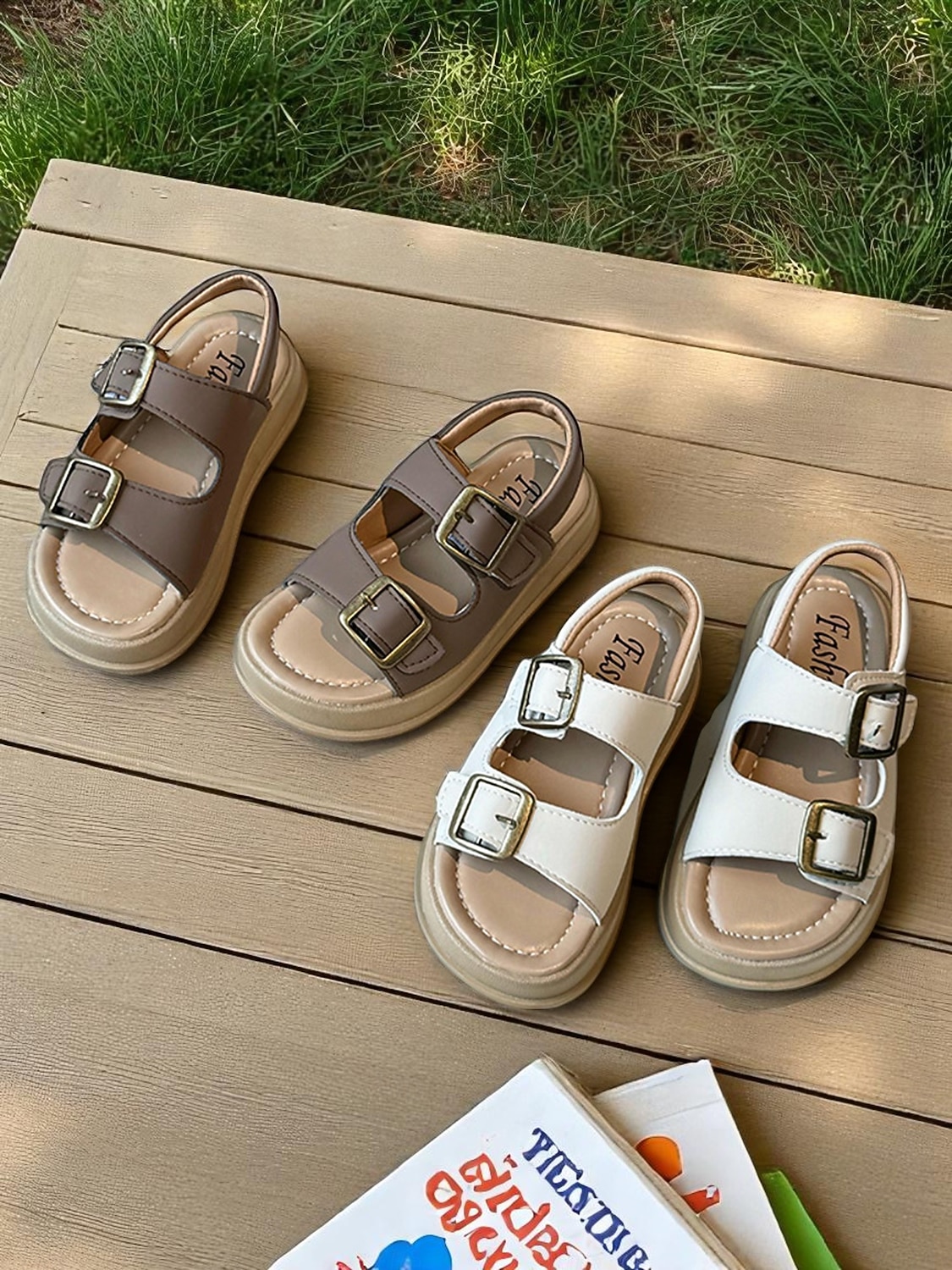 Beige skolsandaler med dubbla spännen för flickor – bekväma halkfria skor för skolstart och vardagsbruk 2026 - $24.99 –P1