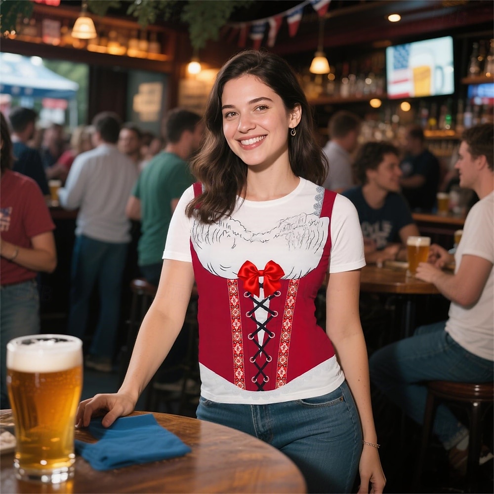 Októberi fesztivál Dirndl nyomtatás Póló bajor München Német Grafikus Kompatibilitás Női Felnőttek Októberi fesztivál Forró bélyegzés Fesztivál 2025 - $17.49 –P16