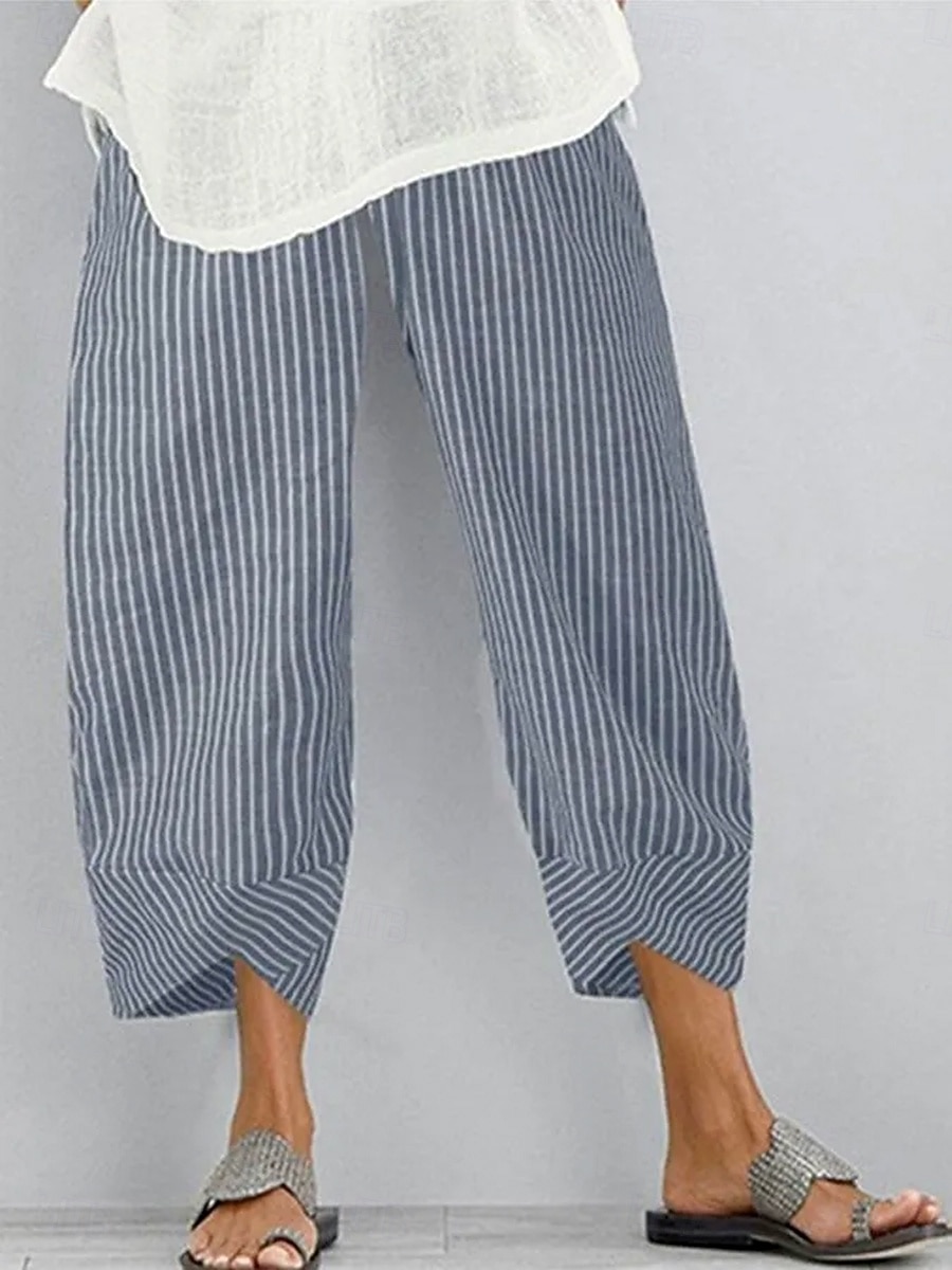 Per donna Chinos Pantaloni Larghi Shorts da Spiaggia Pantaloni Corti Vacanza Vintage Stile Etnico Lunghezza alla caviglia Vita Alta Grafico A righe Coulisse Patchwork Gamba larga Morbido Traspirante del 2026 a $10.49 –P1